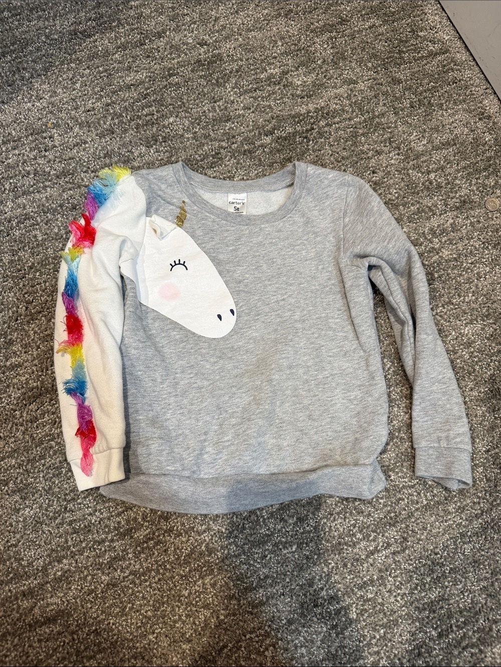 Carter's Gray Unicorn Sweatshirt with Rainbow Mane Detail